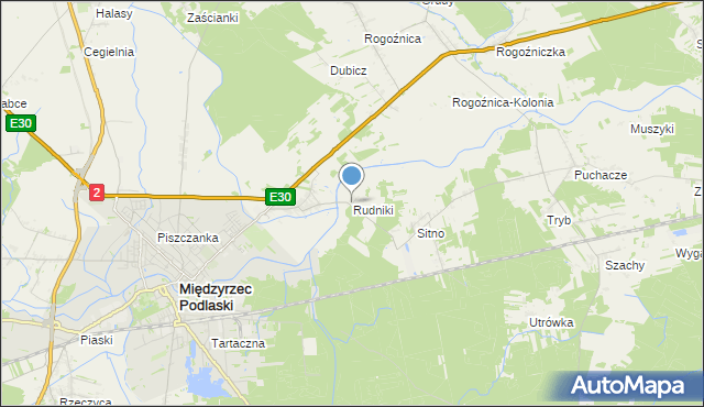 mapa Rudniki, Rudniki gmina Międzyrzec Podlaski na mapie Targeo